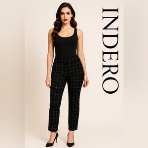 INDERO Scuba Windowpane Plaid Slim Leg Pants Capsule Size S/M Black Checker NWT